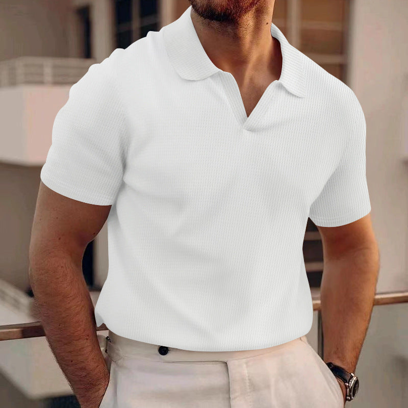 Men's Summer Lapels T-shirt Heavy Waffle