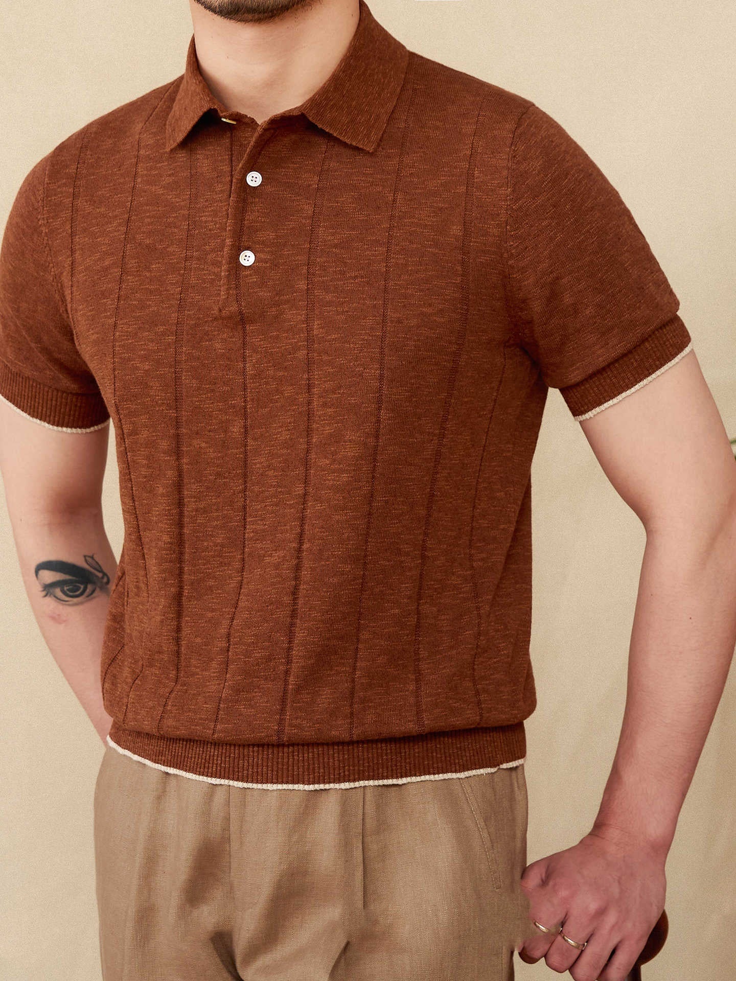 Linen Cotton Blended Men's Lapel Knitted Polo Shirt