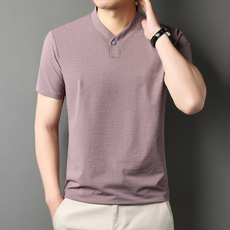 Young Men's Short Sleeve T-shirt Zipper High-grade Casual Summer Wear