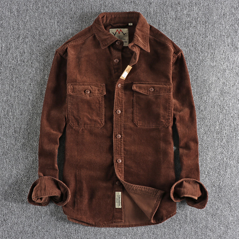 Retro Washed Corduroy Long-sleeved Shirt For Men