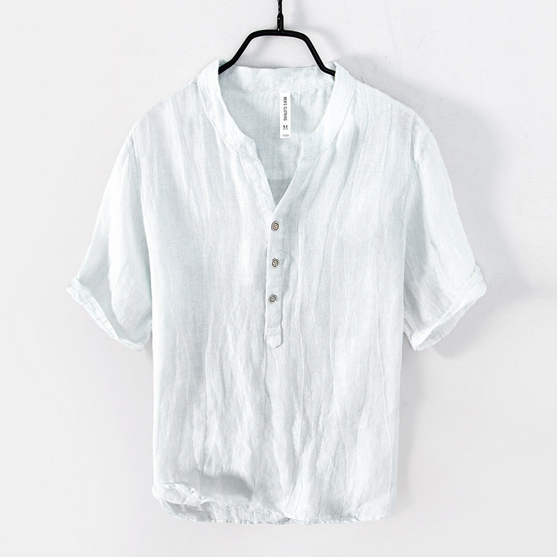 Retro Linen Top Casual Solid Color