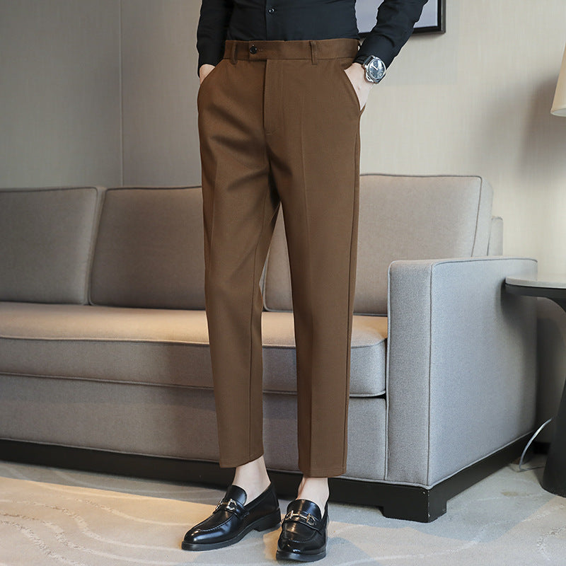 Straight Retro Brown Elastic Slim Fit Brown Casual Pants