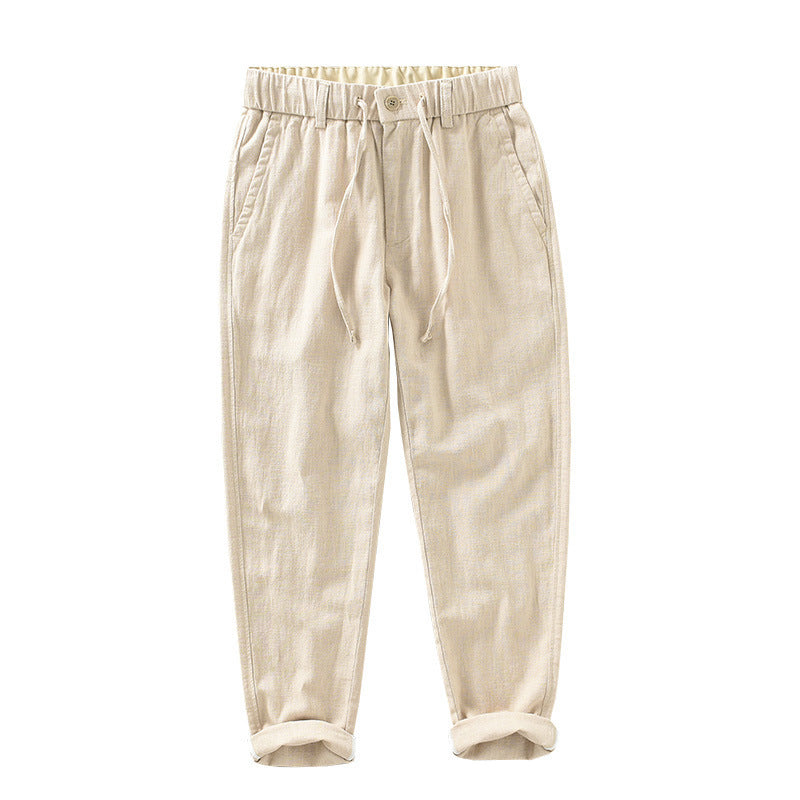 Japanese-style Retro Ramie Casual Pants Men's Spring Solid Color Breathable
