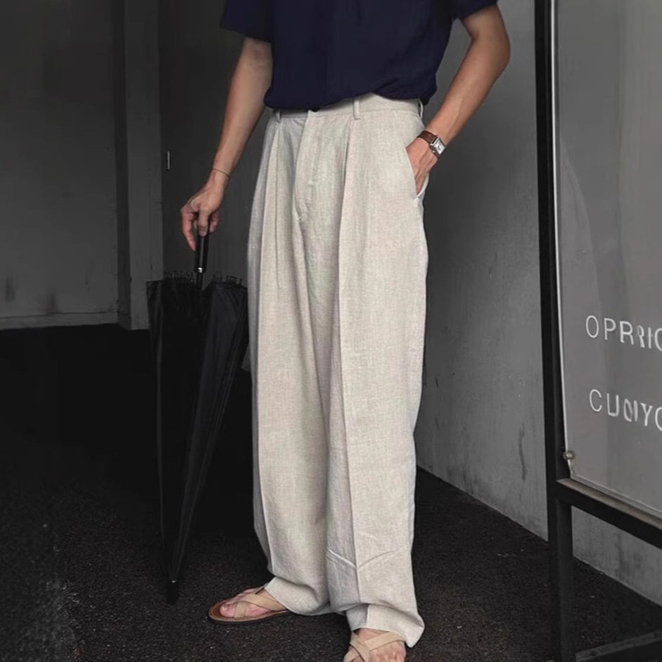 Lightweight Fiber Texture Cotton And Linen Suit Pants For Men
