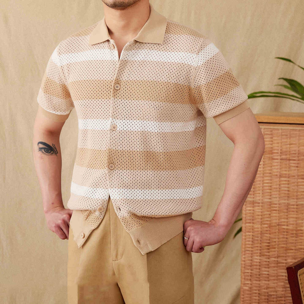 Retro Casual Hollow Lapel Short Sleeve