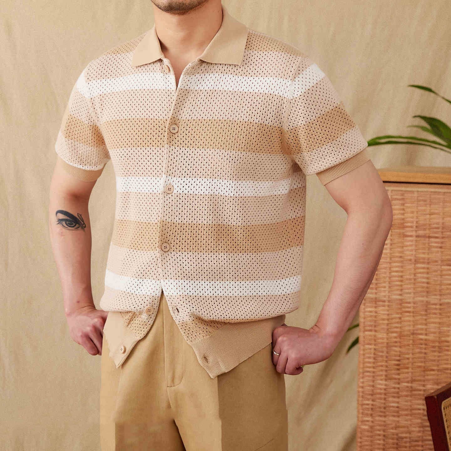 Retro Casual Hollow Lapel Short Sleeve