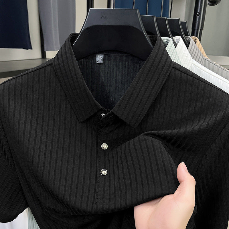 Ice Silk Cut-out Lapel Polo Shirt Men's Business Casual