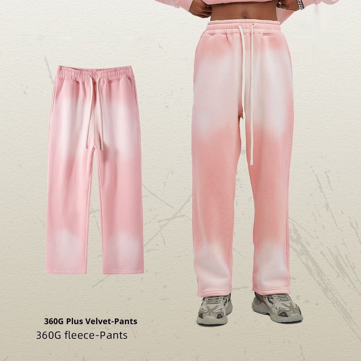 Spray Dyed Distressed Men's Trousers Bright White Washed And Worn Casual Pants