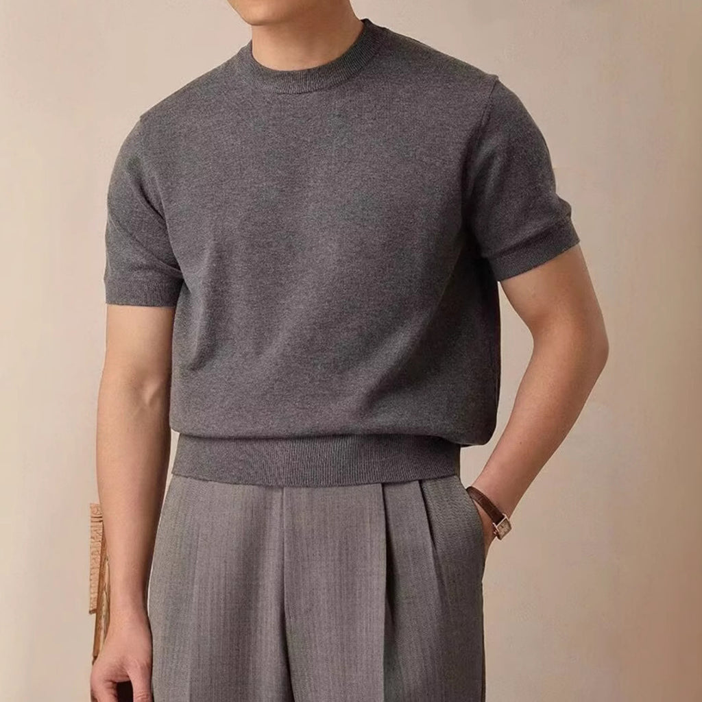Round Neck Short Sleeve Knitted T-shirt