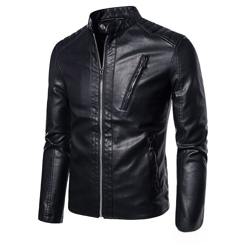 Spring And Autumn Men's Slim Leather Clothing With Stand Collar Jacket