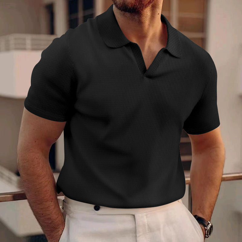 Men's Summer Lapels T-shirt Heavy Waffle