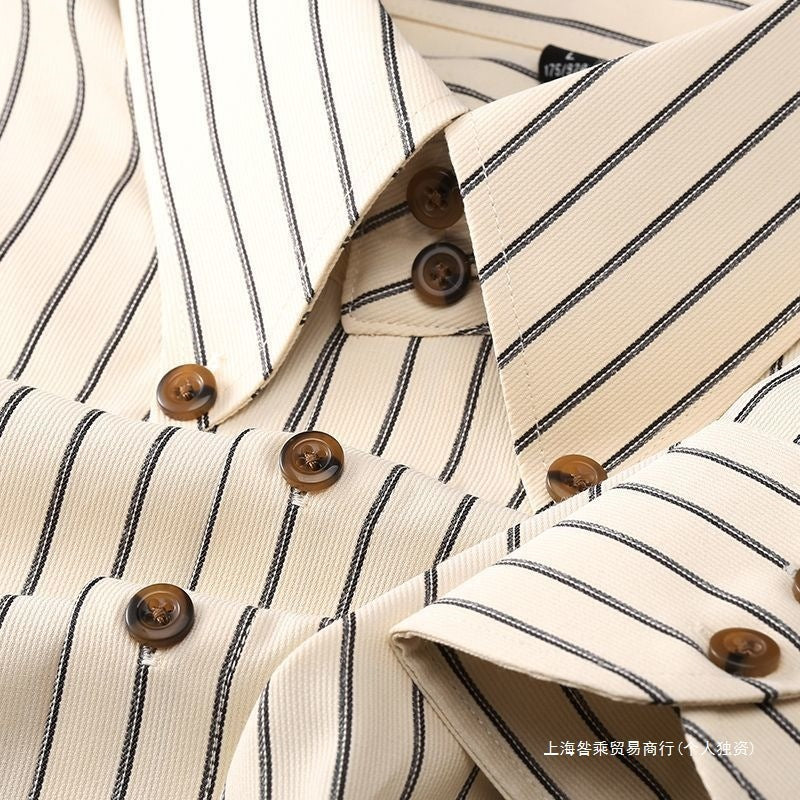 Spring And Autumn Non-ironing Striped Men's Long-sleeved Shirt