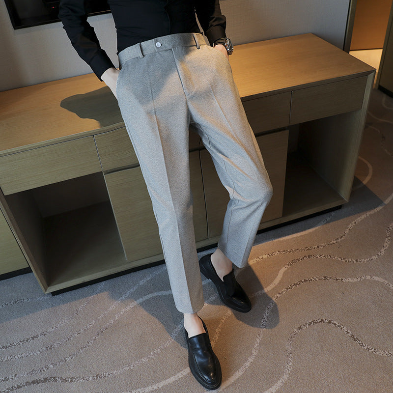 Straight Retro Brown Elastic Slim Fit Brown Casual Pants