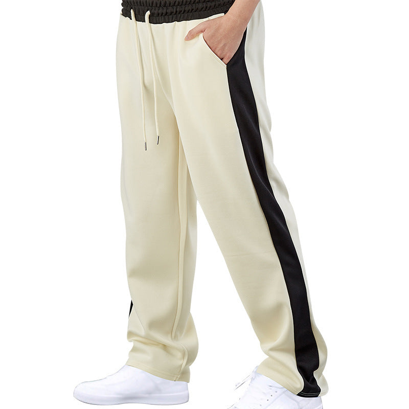 Stitching Contrast Color Loose Straight Drawstring Leisure Pants Men