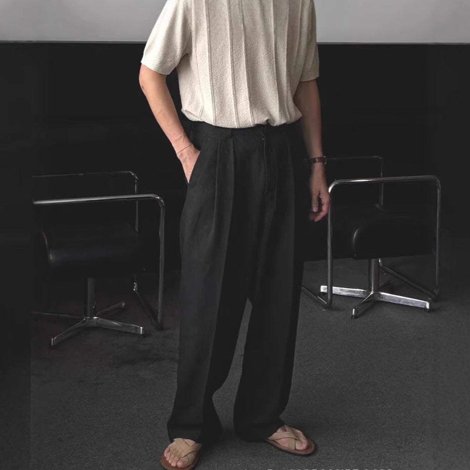 Lightweight Fiber Texture Cotton And Linen Suit Pants For Men
