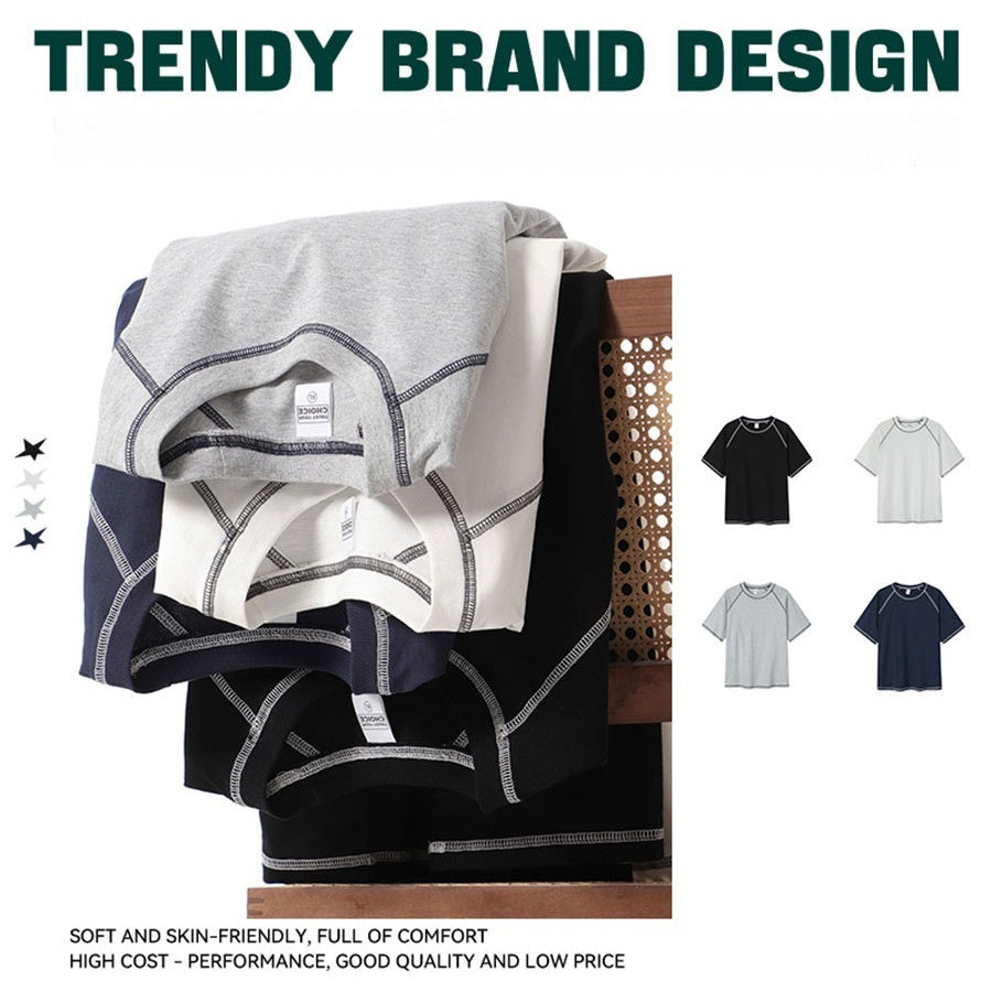 Raglan Topstitching Design Round Neck Short Sleeve T-shirt For Men