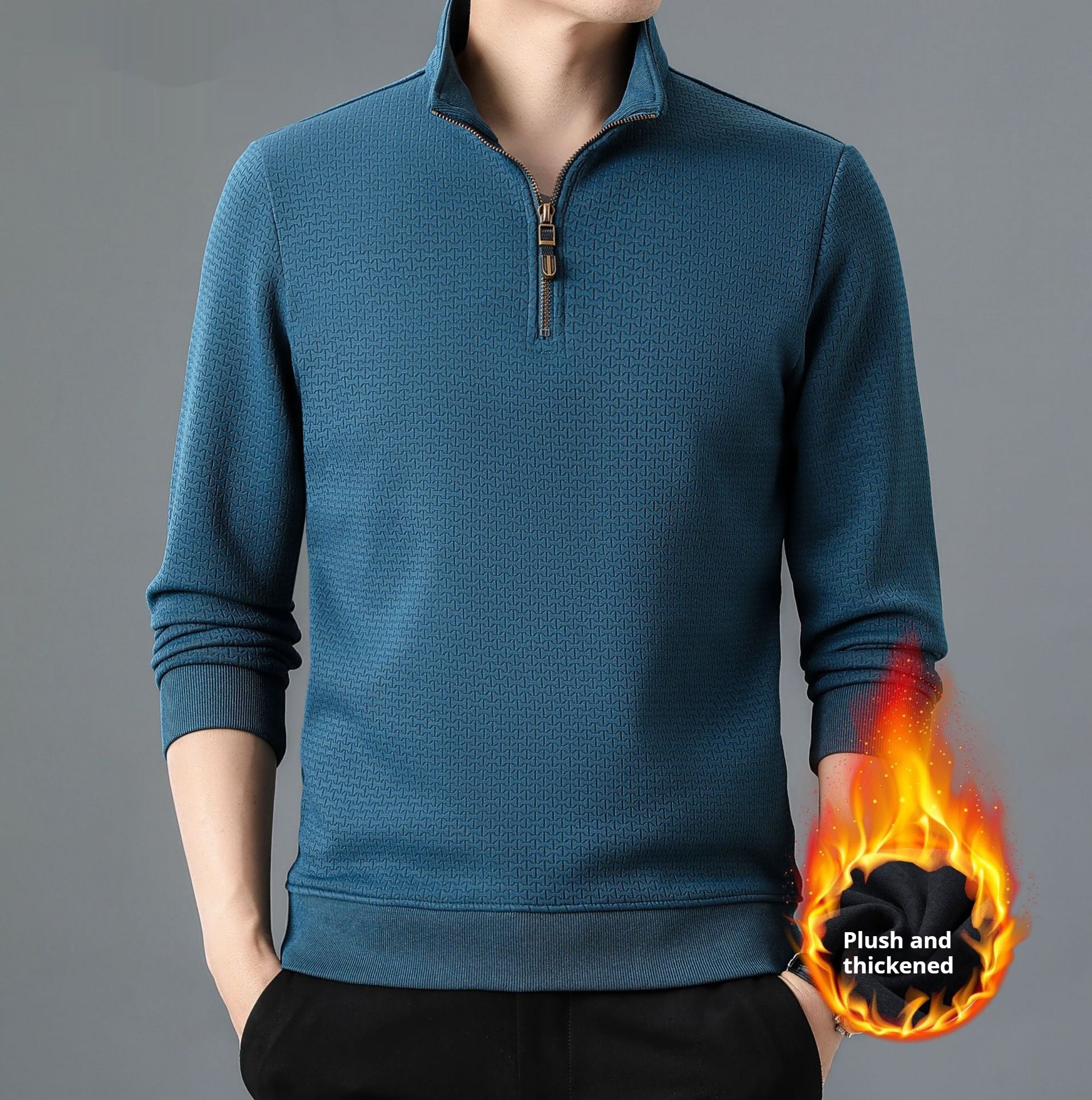 Stand Collar Half Zip Autumn And Winter Long Sleeve T-shirt Men