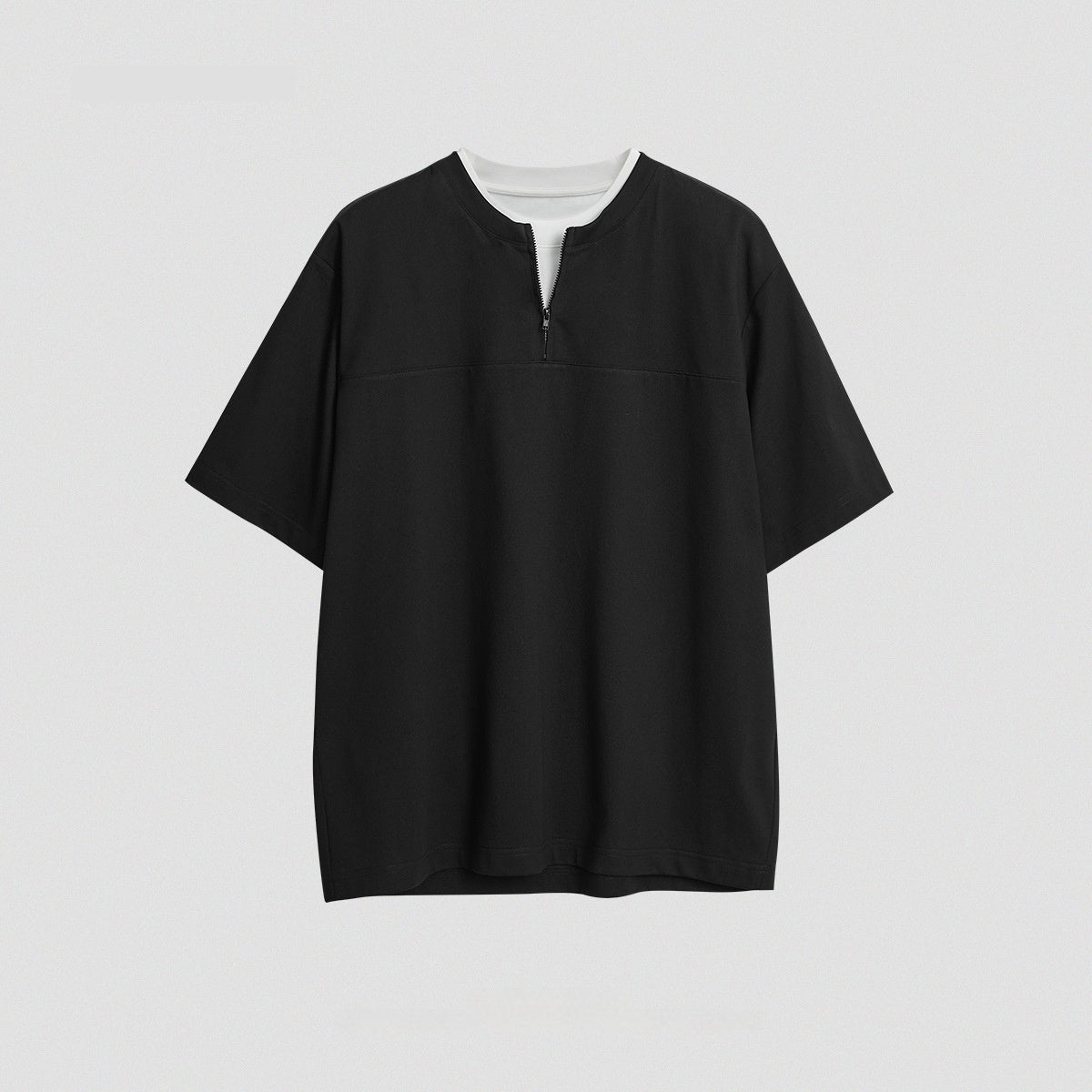 Simple Solid Color Loose Zip False Two-piece Patchwork Top