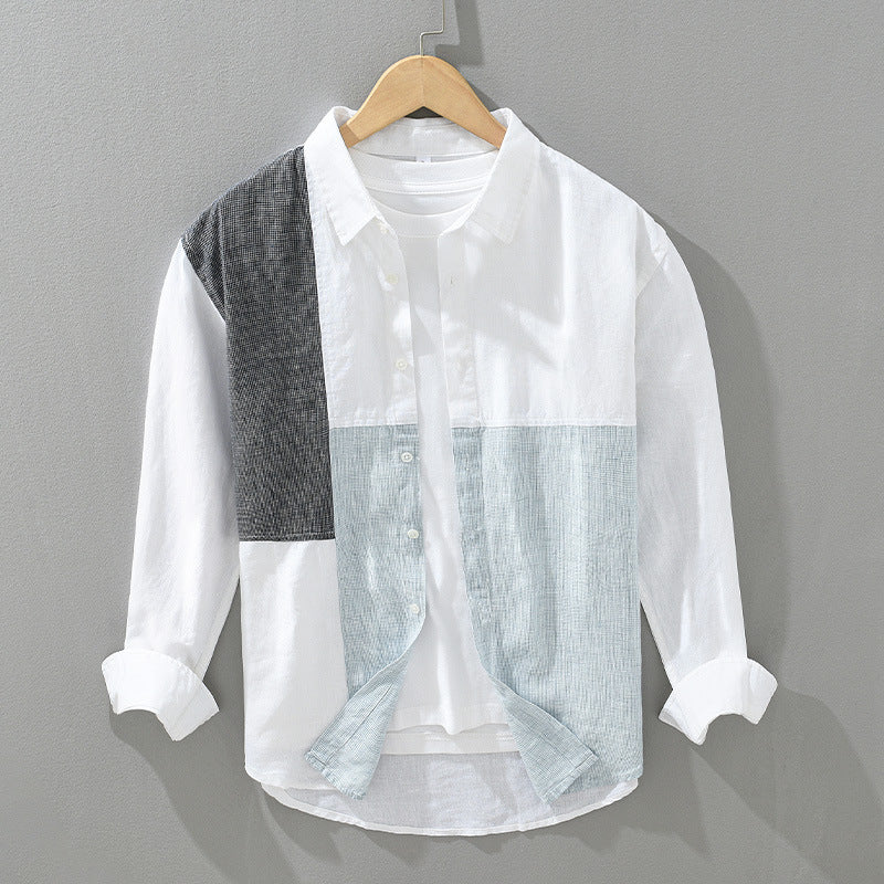 Stitching Contrast Color Long Sleeves Shirt Men