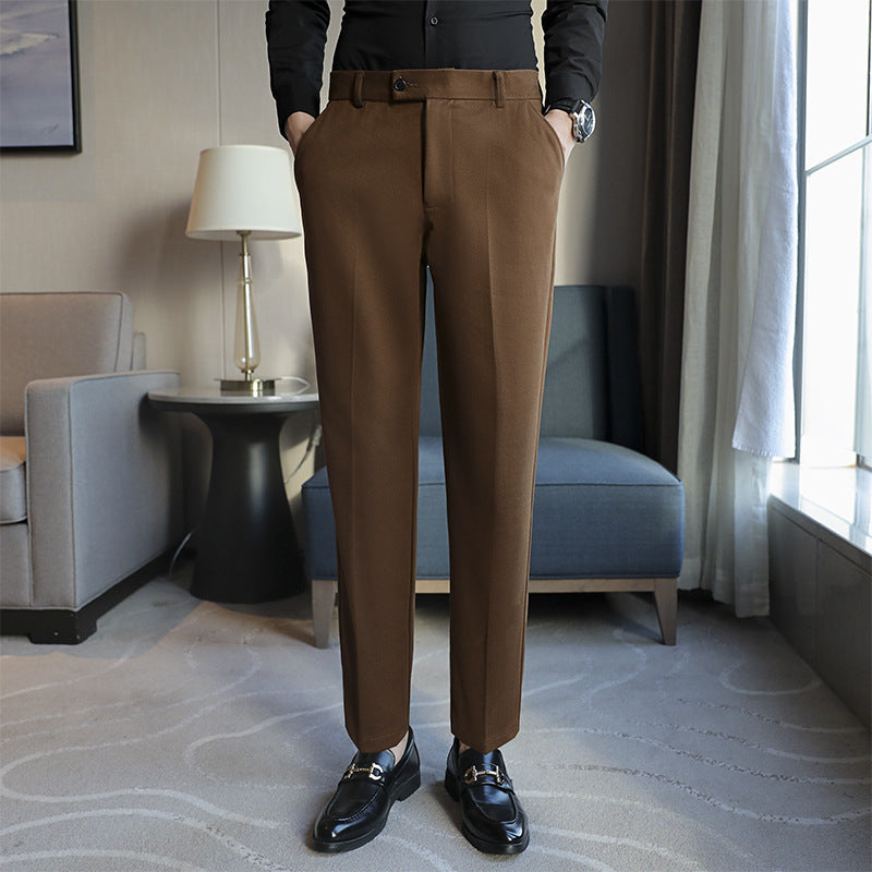 Straight Retro Brown Elastic Slim Fit Brown Casual Pants