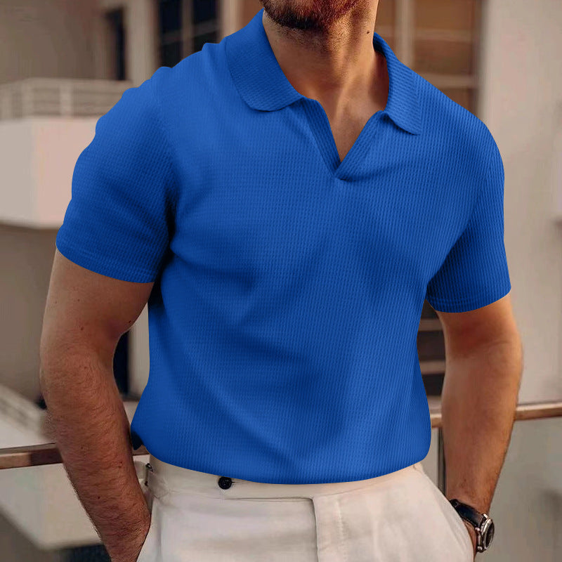Men's Summer Lapels T-shirt Heavy Waffle