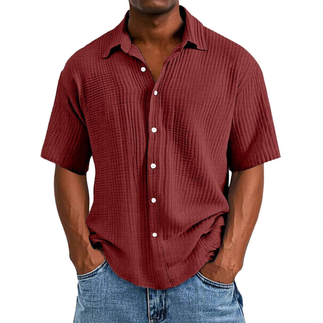 Spring And Summer Men's Short-sleeve Lapel Shirt Double Layer Champray