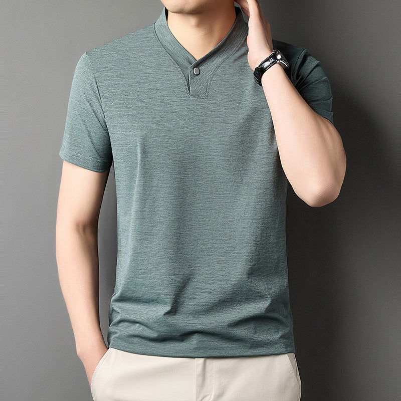 Young Men's Short Sleeve T-shirt Zipper High-grade Casual Summer Wear