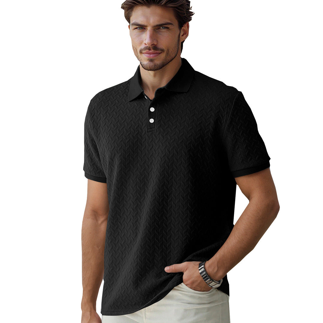 Solid Color Jacquard Short Sleeve Casual Polo Collar Men's