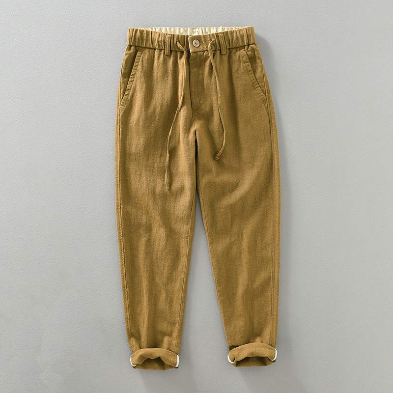 Japanese-style Retro Ramie Casual Pants Men's Spring Solid Color Breathable