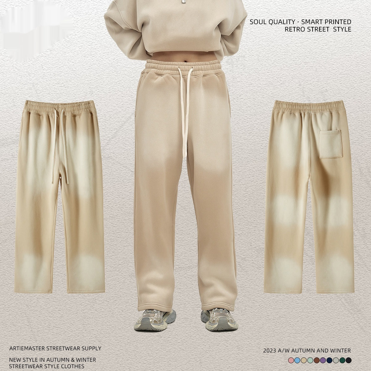 Spray Dyed Distressed Men's Trousers Bright White Washed And Worn Casual Pants