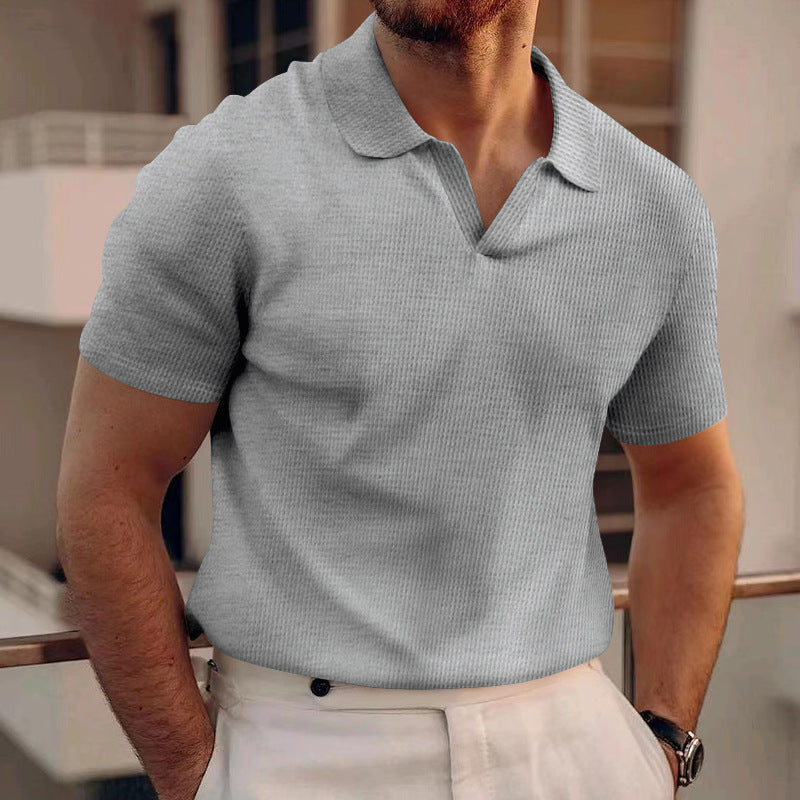 Men's Summer Lapels T-shirt Heavy Waffle