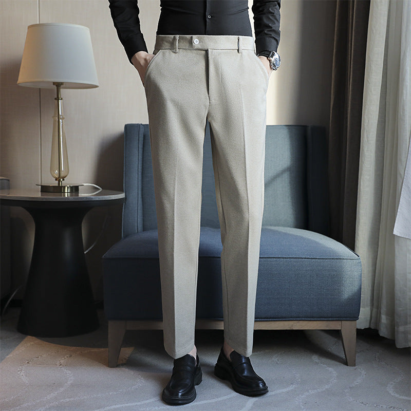 Straight Retro Brown Elastic Slim Fit Brown Casual Pants