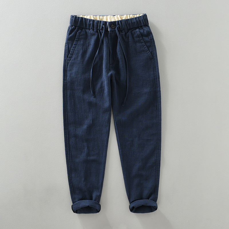 Japanese-style Retro Ramie Casual Pants Men's Spring Solid Color Breathable