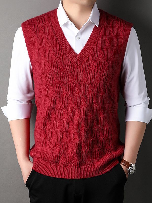 Woolen Vest Men's Twisted Loose Middle-aged Knitted Dad Vest Base Sleeveless Shirt Wholesale