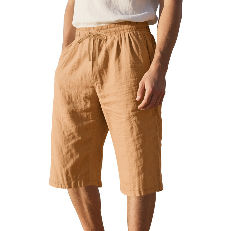 Men's Loose And Simple Solid Color Casual Linen Transparent Shorts