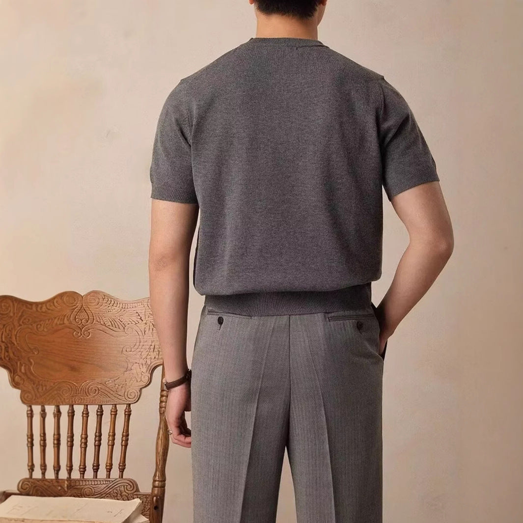 Round Neck Short Sleeve Knitted T-shirt