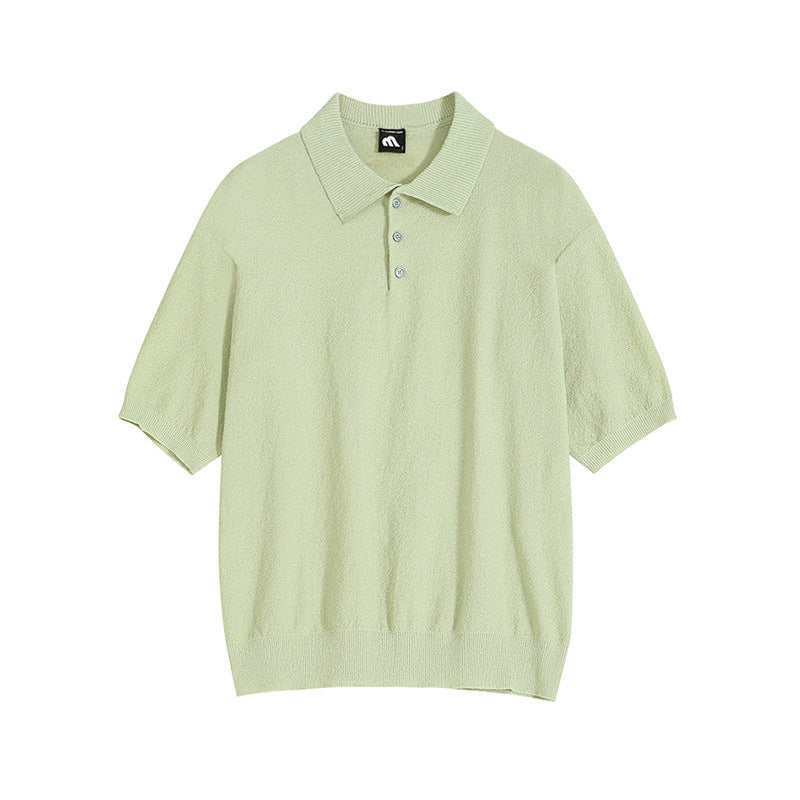 Simple Retro Knitted Polo Shirt Short Sleeve Men