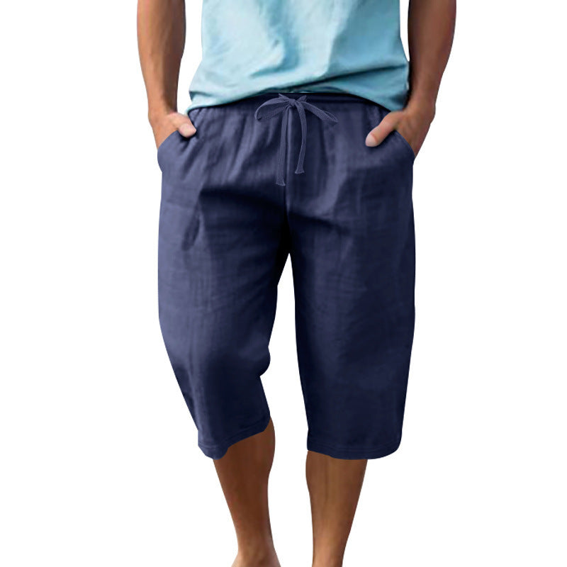Men's Loose And Simple Solid Color Casual Linen Transparent Shorts