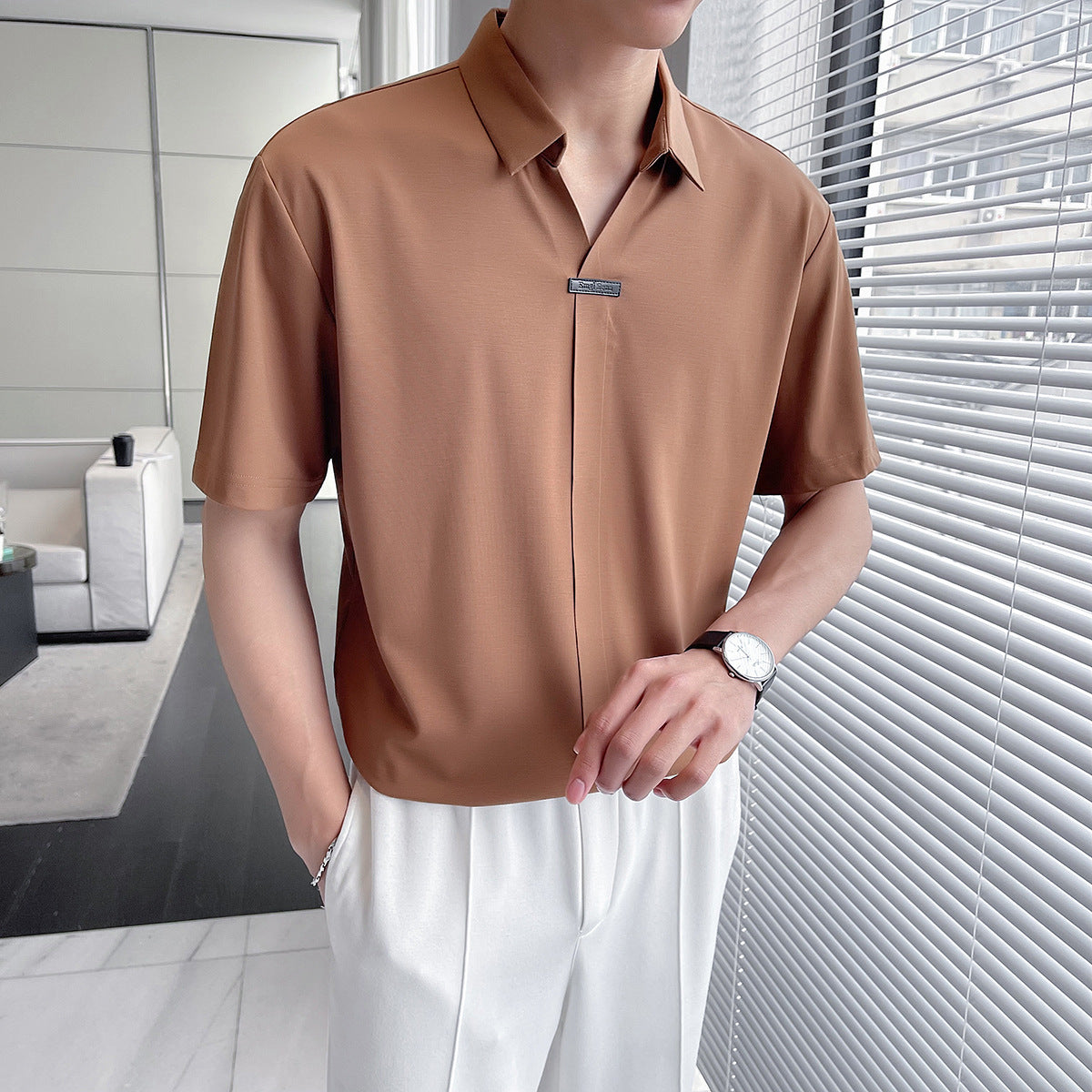 Summer Casual Solid Color Shirt Men's High-grade Thin