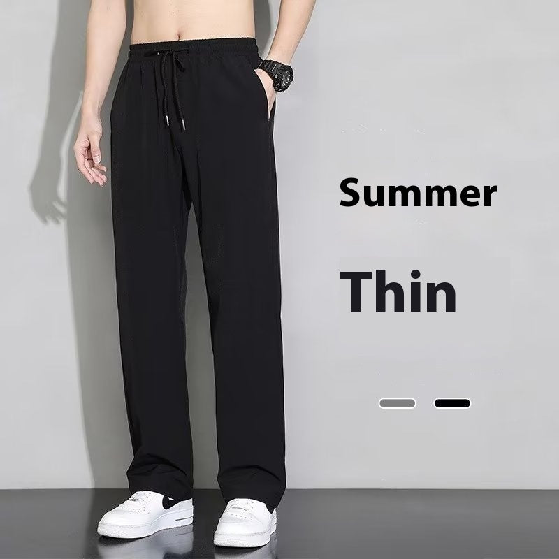 Straight Draping Effect Elastic Waist Quick-drying Casual Pants