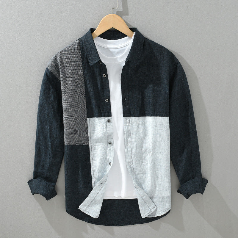 Stitching Contrast Color Long Sleeves Shirt Men