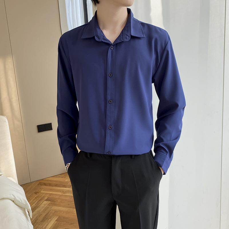 Shirt Men's Wine Red Long Sleeve Slim Fit Business