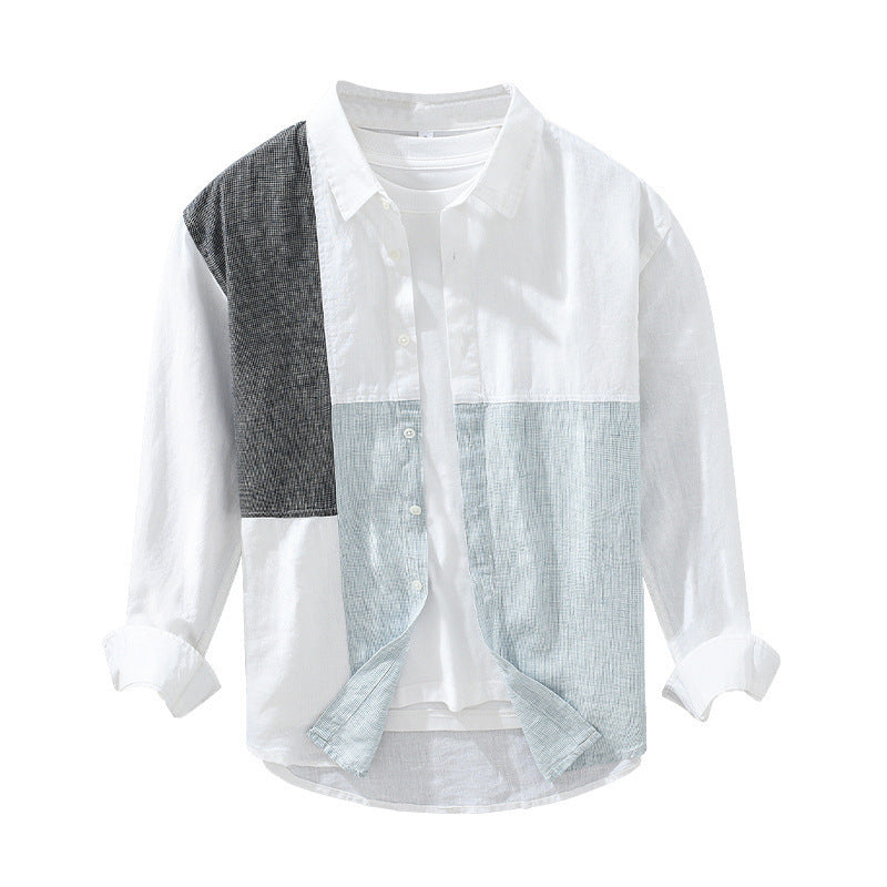 Stitching Contrast Color Long Sleeves Shirt Men