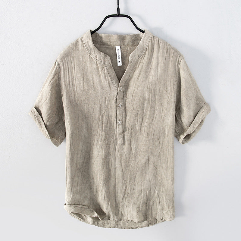 Retro Linen Top Casual Solid Color