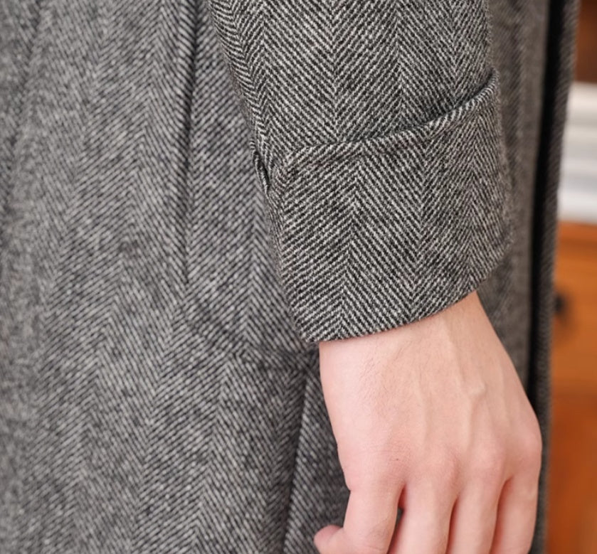 Wool Herringbone Italian Double-row Polo Coat