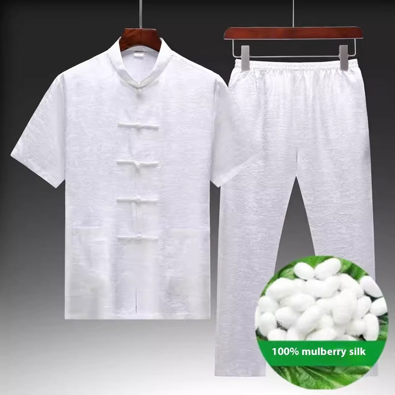 Mulberry Silk Chinese Style Middle-aged And Elderly Silk Satin Men's Tang Suit