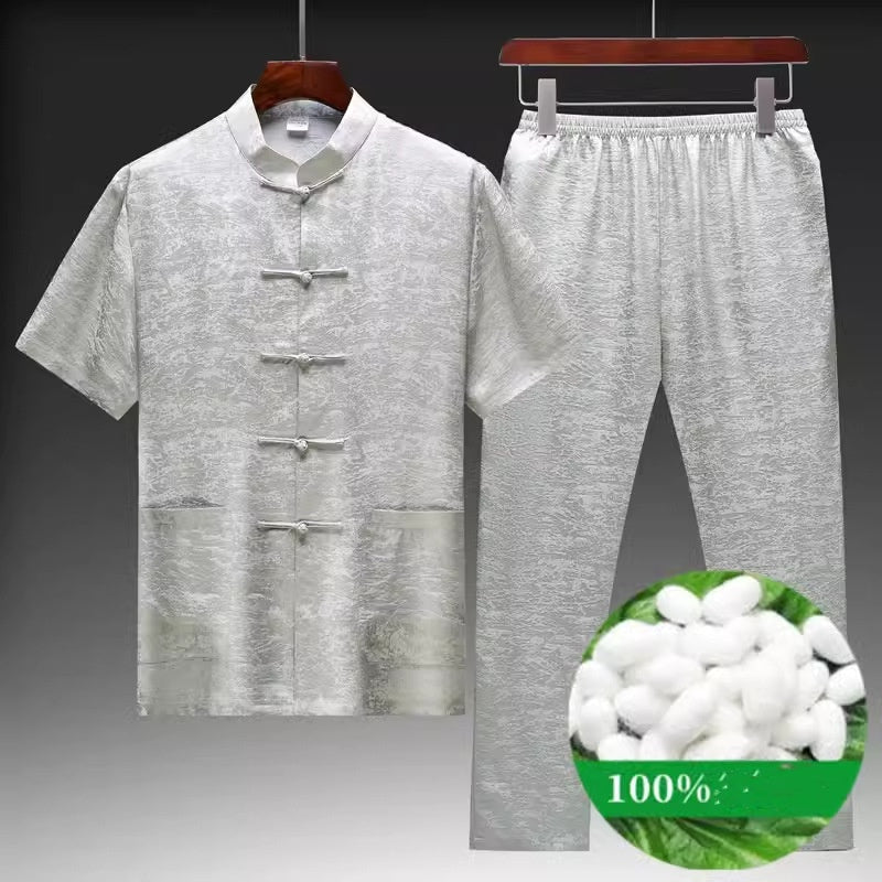 Mulberry Silk Chinese Style Middle-aged And Elderly Silk Satin Men's Tang Suit