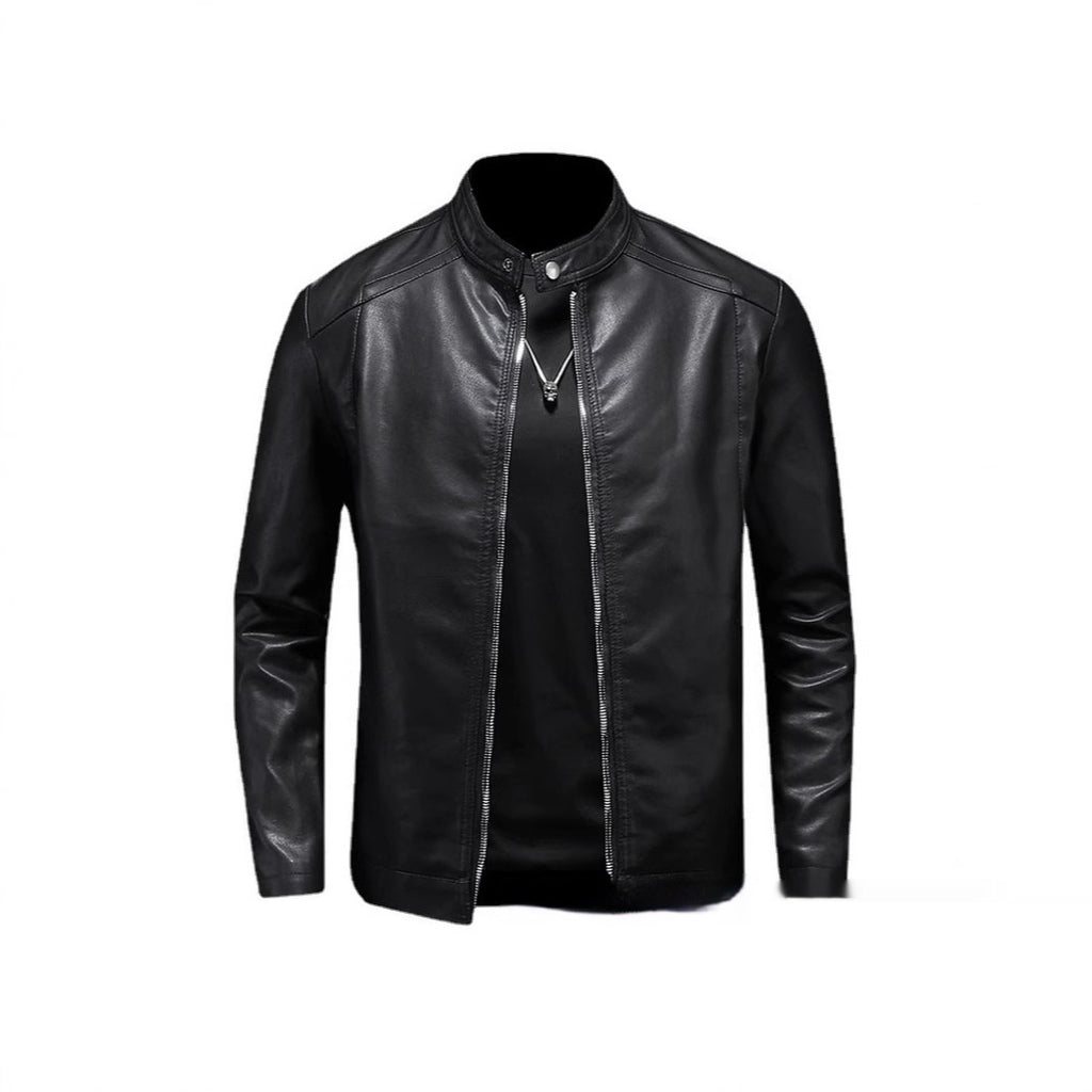 Spring And Autumn Men's Slim Leather Clothing With Stand Collar Jacket