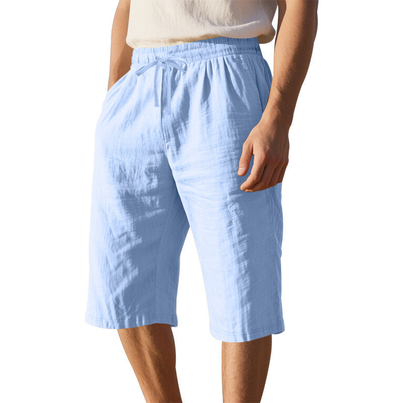 Men's Loose And Simple Solid Color Casual Linen Transparent Shorts