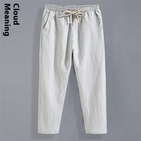 Linen Men's Tang Suit Cropped Pants Chinese Casual Loose